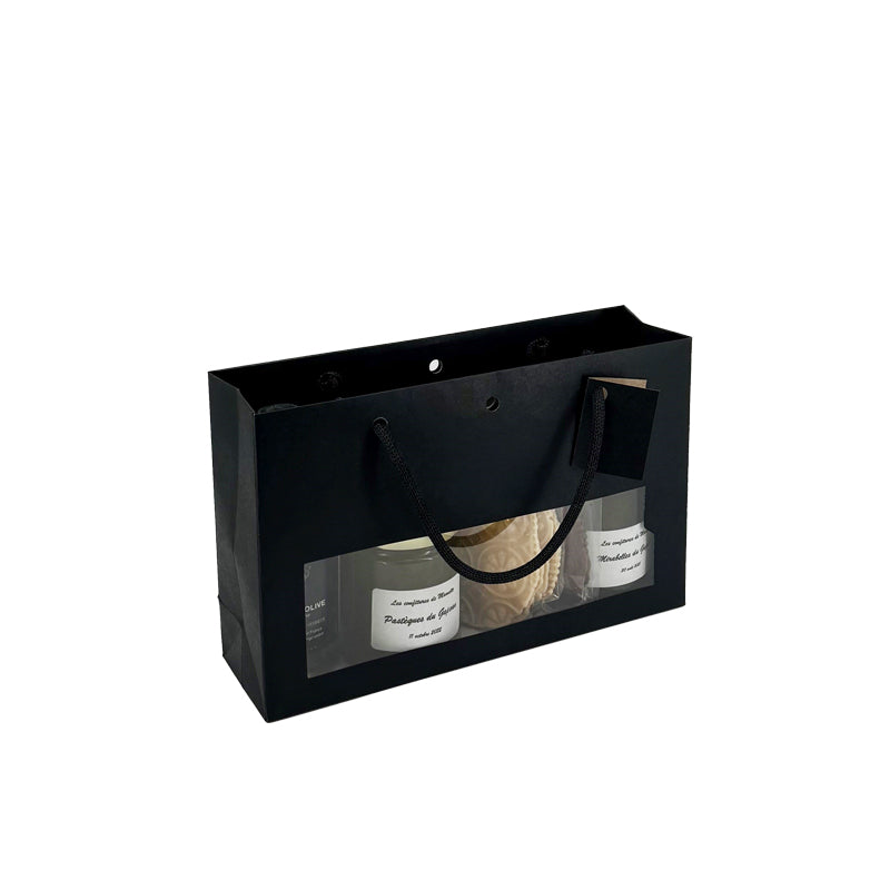 Sac luxe Confiturier|kraft noir|poignées papier|28+8x18cm|par 120