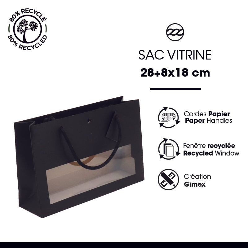 Sac luxe Confiturier|kraft noir|poignées papier|28+8x18cm|par 120