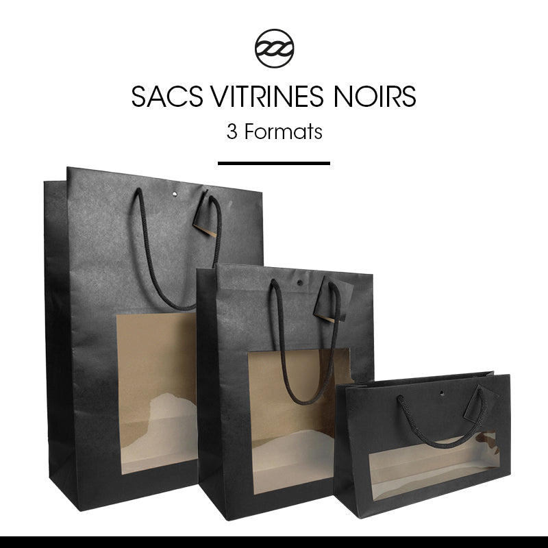 Sac luxe Confiturier|kraft noir|poignées papier|28+8x18cm|par 120