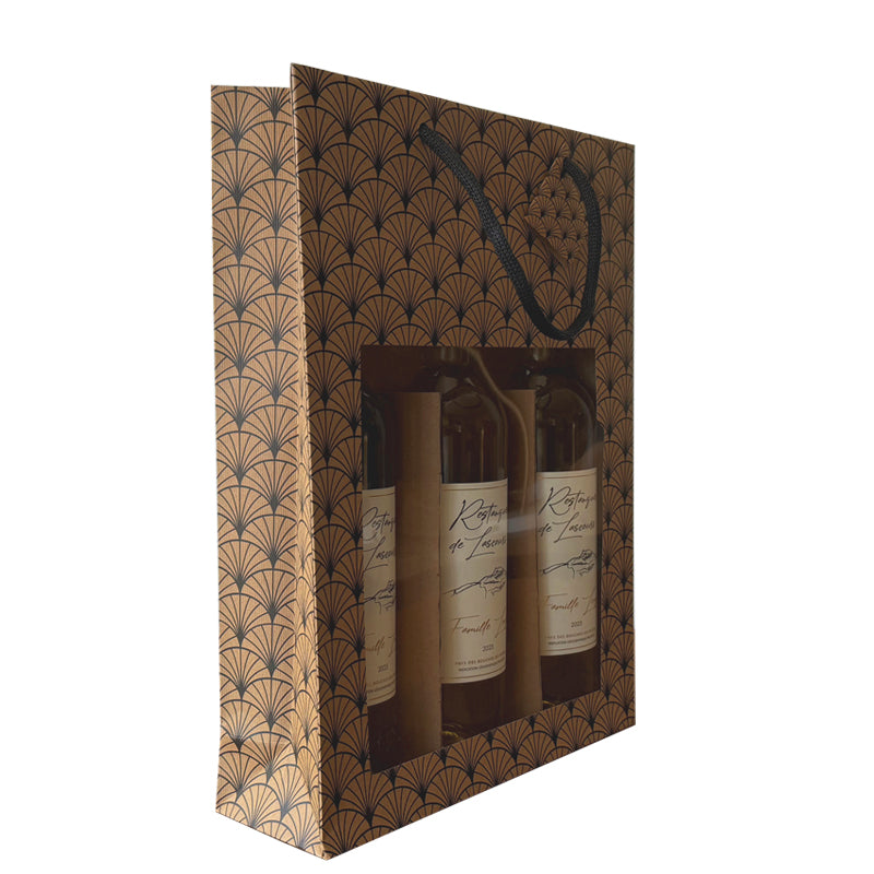 Sac 3 bouteilles Ginko | kraft brun | poignées papier | 27+9x38cm | par 100