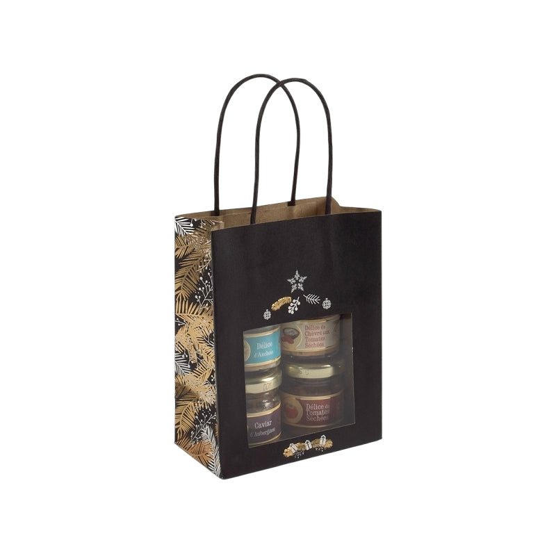 Sac Corben Noir fenêtre | kraft brun | poignées torsadées | 11+6,4x14,6cm | par 300