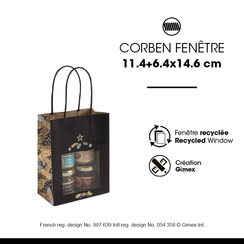 Sac Corben Noir fenêtre | kraft brun | poignées torsadées | 11+6,4x14,6cm | par 300