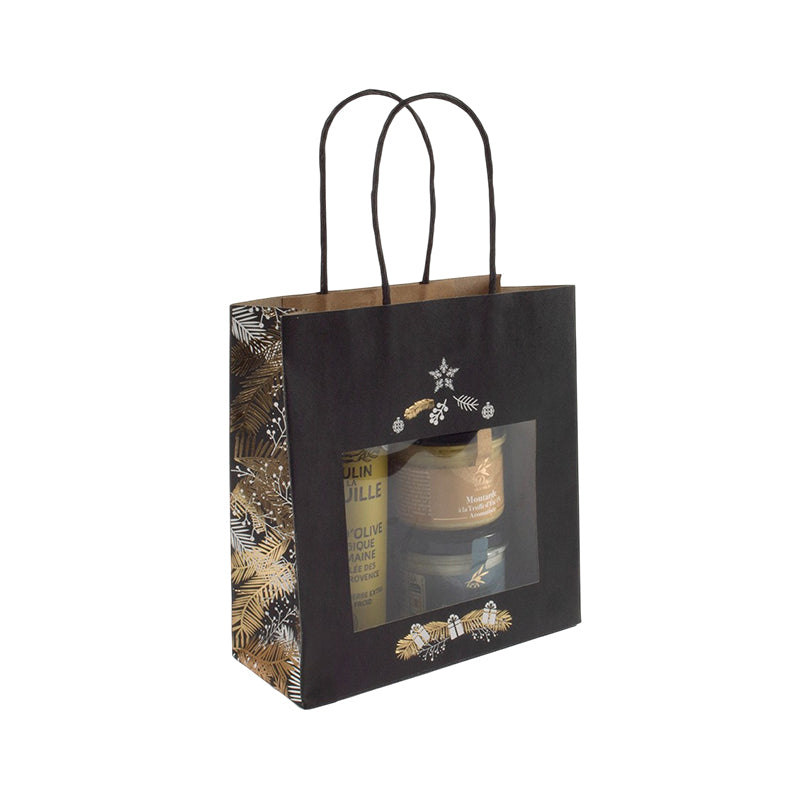 Sac Corben Noir fenêtre | kraft brun | poignées torsadées | 18+8x19cm | par 192