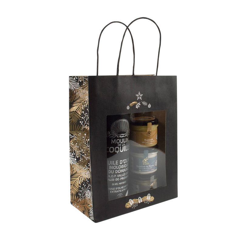 Sac Corben Noir fenêtre|kraft brun| poignées torsadées | 22+11x28cm | par 168