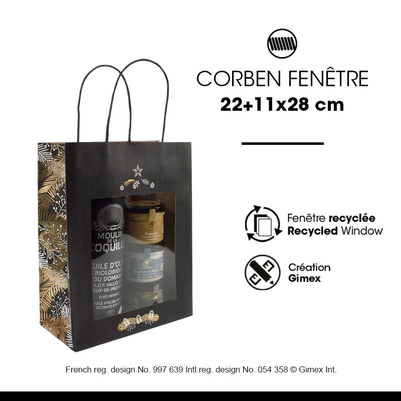 Sac Corben Noir fenêtre|kraft brun| poignées torsadées | 22+11x28cm | par 168