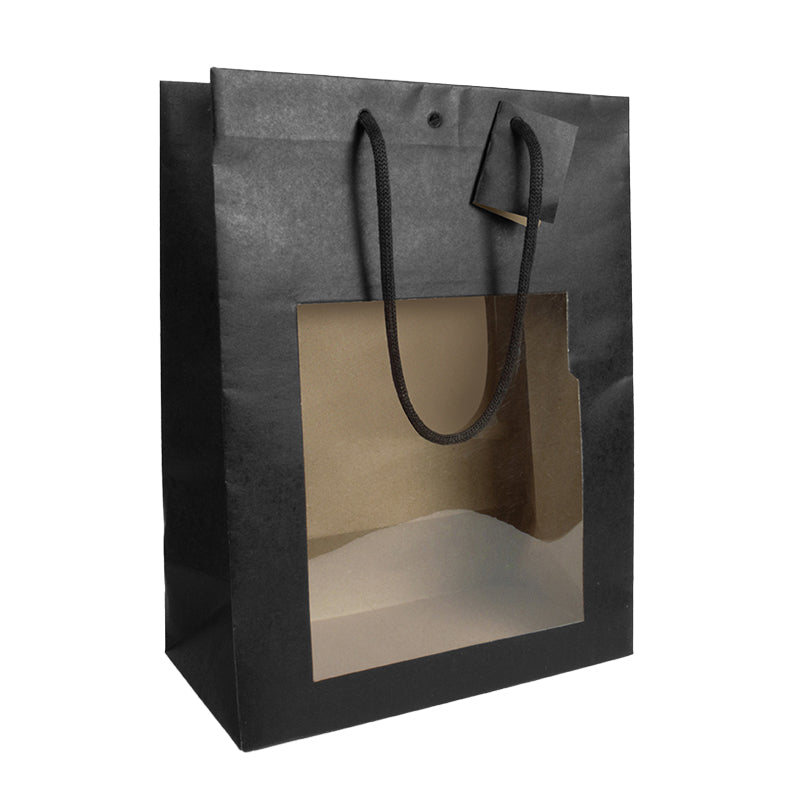 Sac fenêtre Classic | kraft noir | poignées papier | 25+13x33cm | par 100