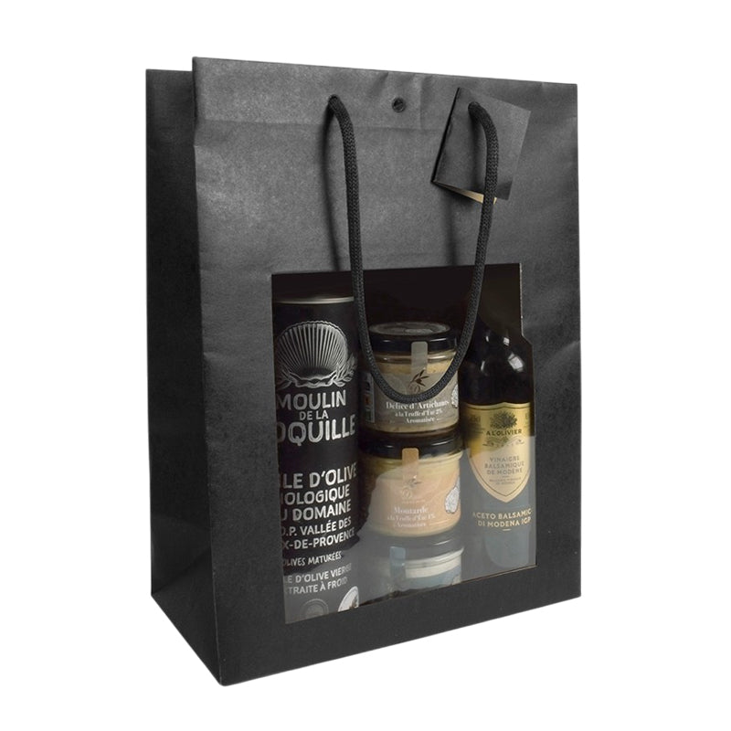 Sac fenêtre Classic | kraft noir | poignées papier | 25+13x33cm | par 100