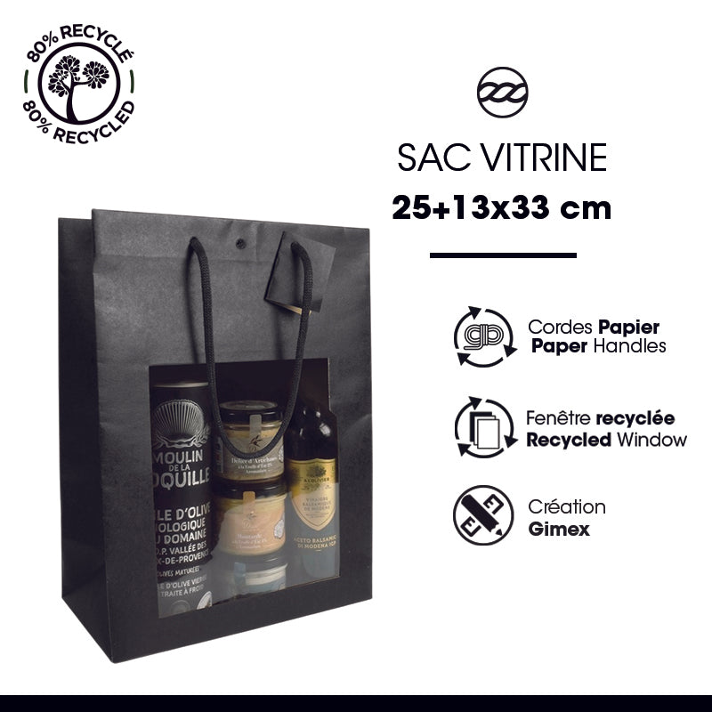Sac fenêtre Classic | kraft noir | poignées papier | 25+13x33cm | par 100