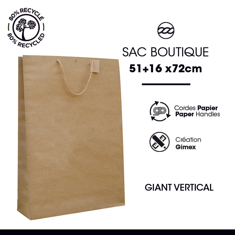 Sac Giant Vertical | kraft brun | poignées papier | 51+16 x72cm | par 40