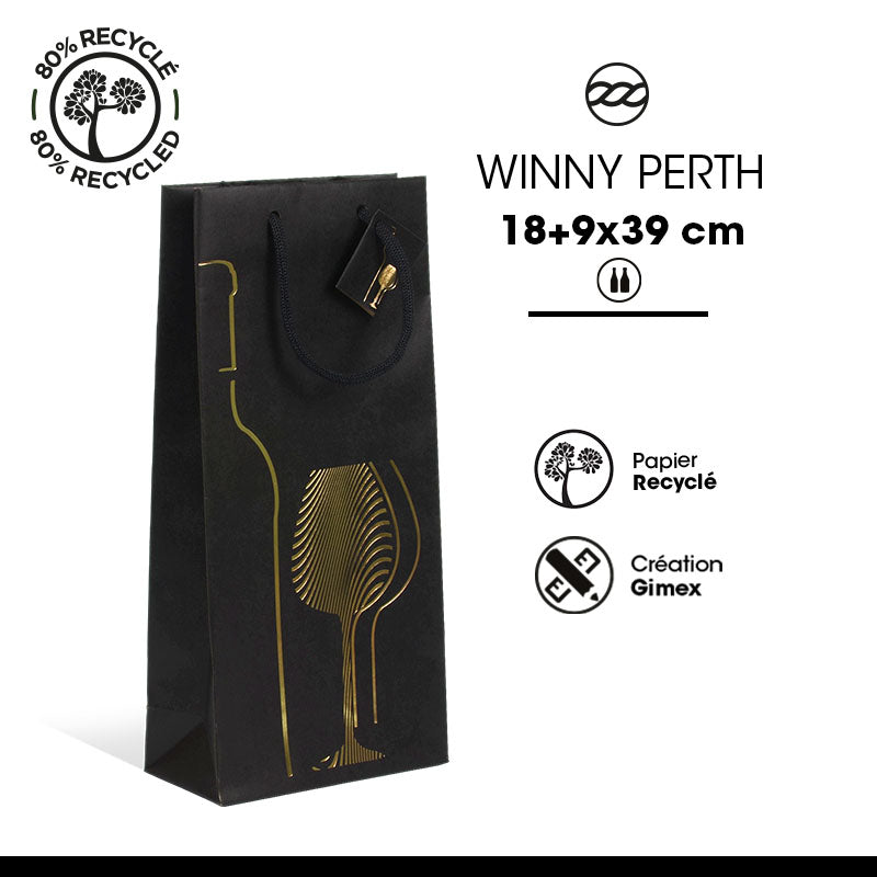 Sac 2 bouteilles Winny Perth poignées papier kraft brun 18+9x38cm par 100