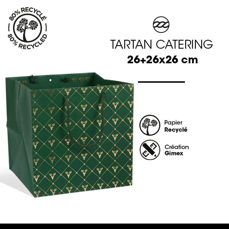 Sac Tartan caterer kraft brun poignées papier 26+26x26cm par 120