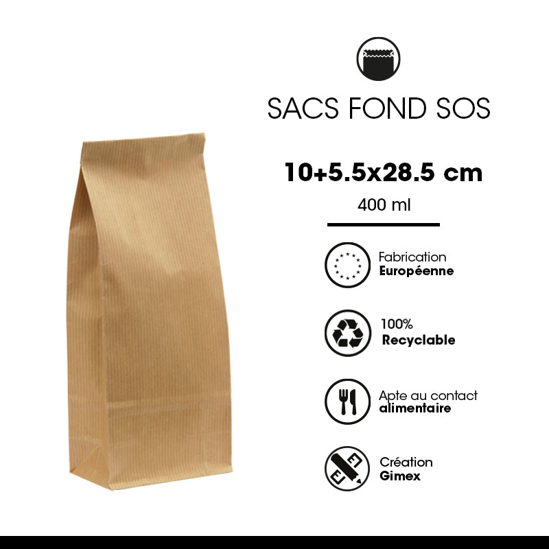 Sac alimentaire SOS 400 ml|kraft brun vergé|par 1200