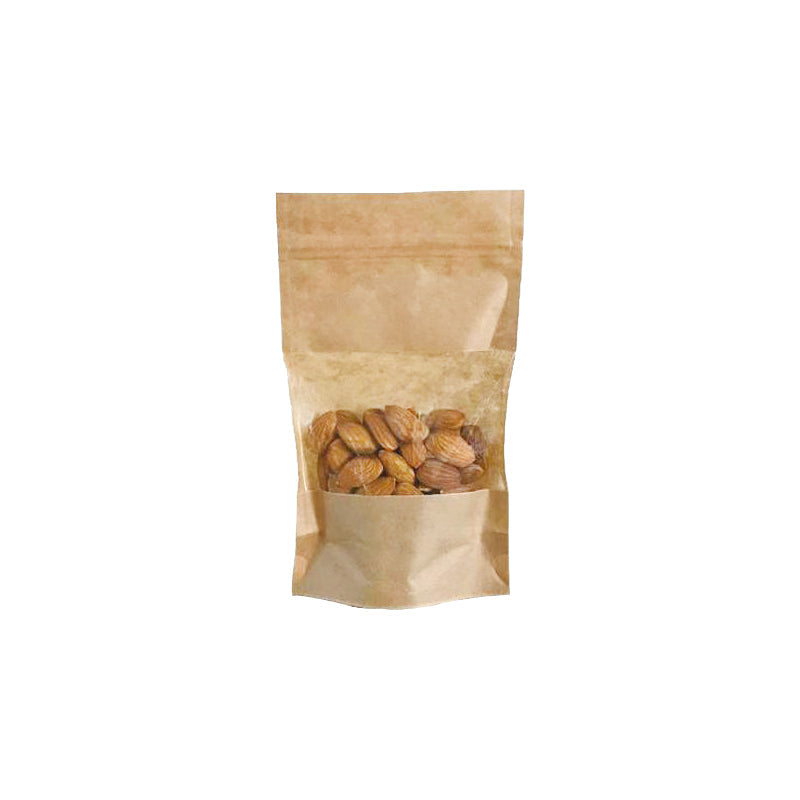 Brown kraft Doypack bag with window and airtight zip 250ml per 1000