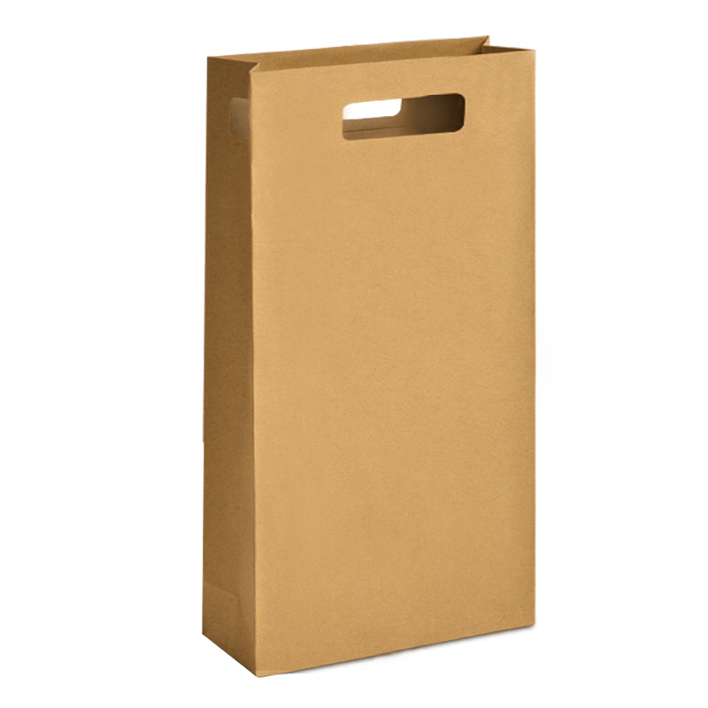 2-bottle pouch | brown kraft | die-cut handles | 18+9x42cm | 100 per pack
