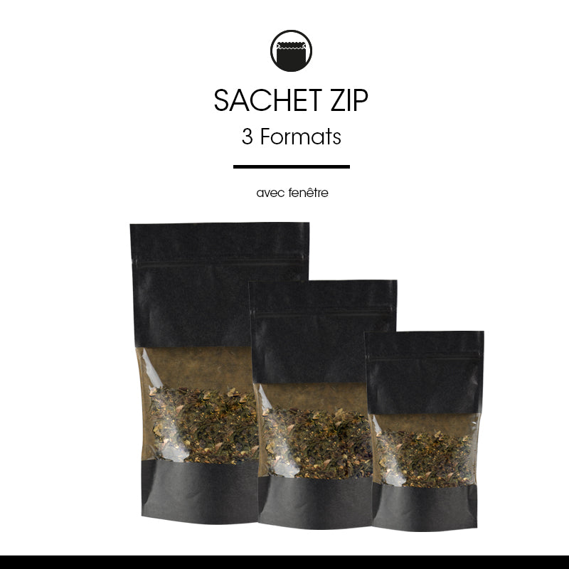 Sachet Doypack avec fenêtre et zip hermétique 250ml  | kraft noir | par 1000