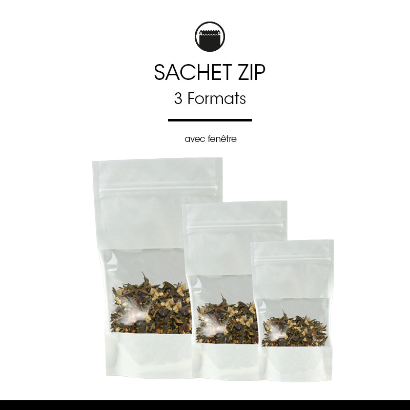 Sachet Doypack avec fenêtre et zip hermétique 250ml  | kraft blanc | par 1000
