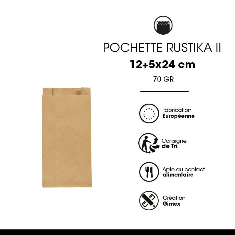 Pochette Rustika | kraft brun |   | 12+5x24cm | par 1000