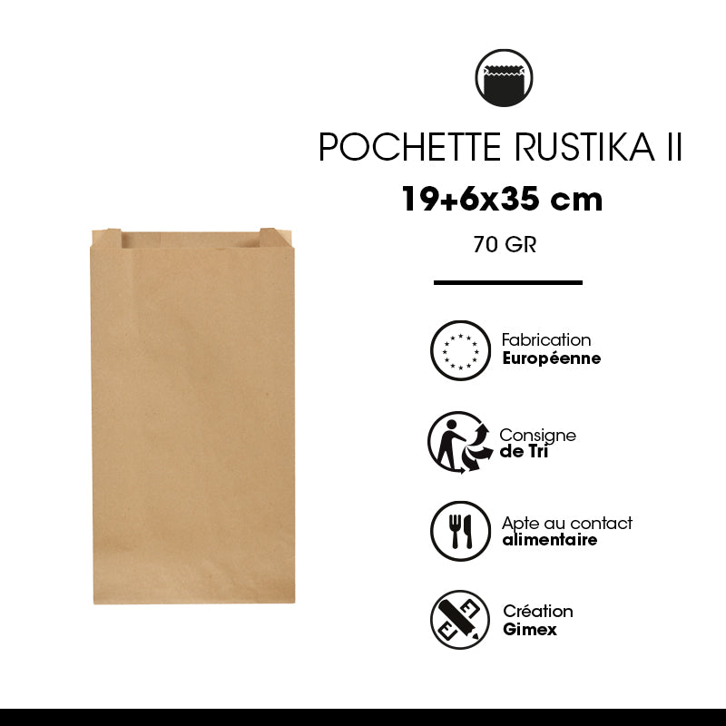 Pochette Rustika | kraft brun |   | 19+6x35cm | par 1000