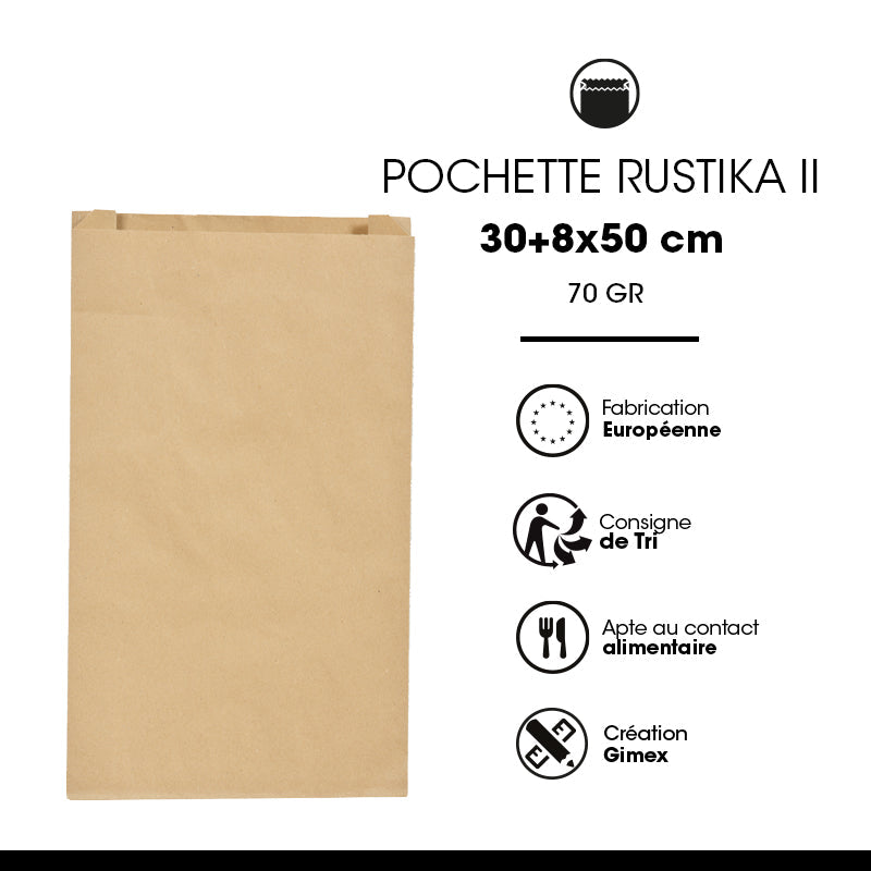 Pochette Rustika | kraft brun |   | 30+8x50cm | par 500