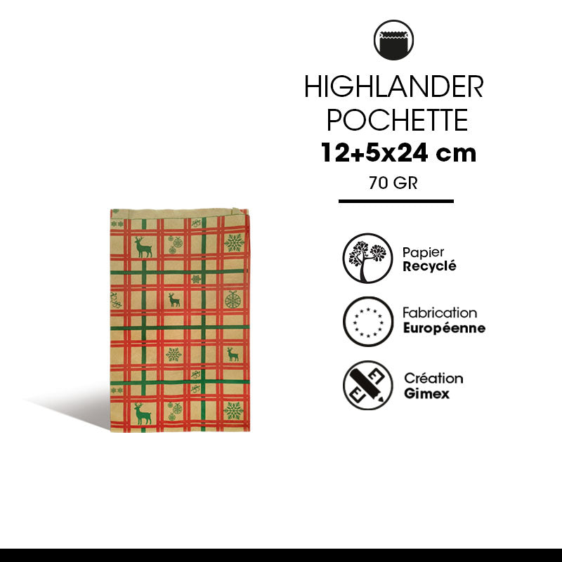 Pochette Cadeau Highlander kraft brun 70gr 12+5x24cm par 1000