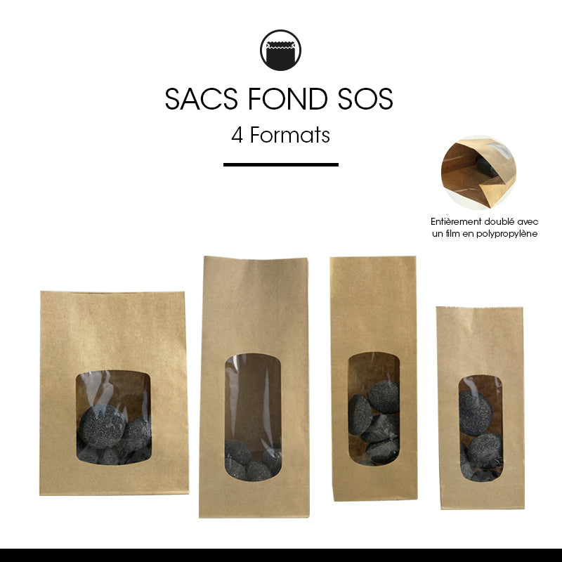 SOS food bag with XL window | brown kraft | smooth 250 ml per 1200
