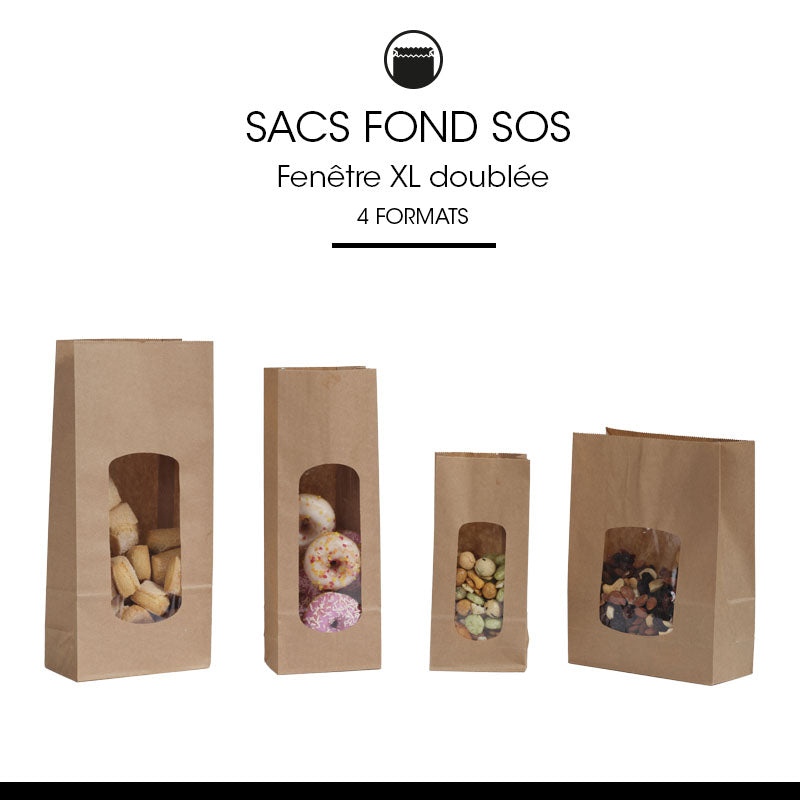SOS food bag with XL window 650 ml | smooth brown kraft | 800