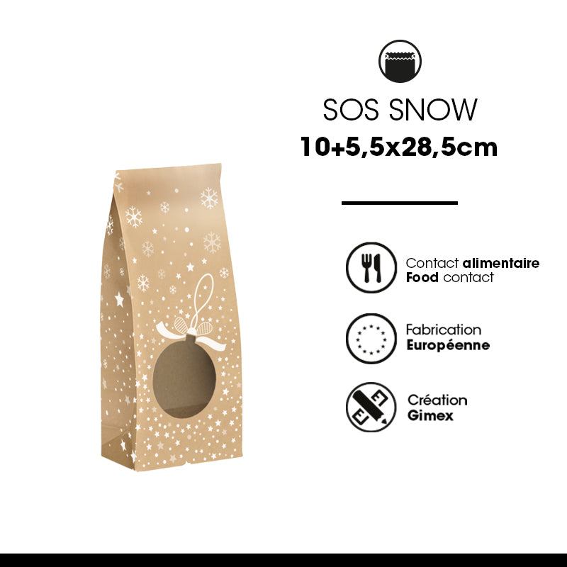 SOS Snow window bag | brown kraft | 10+5.5x28.5cm | 1200