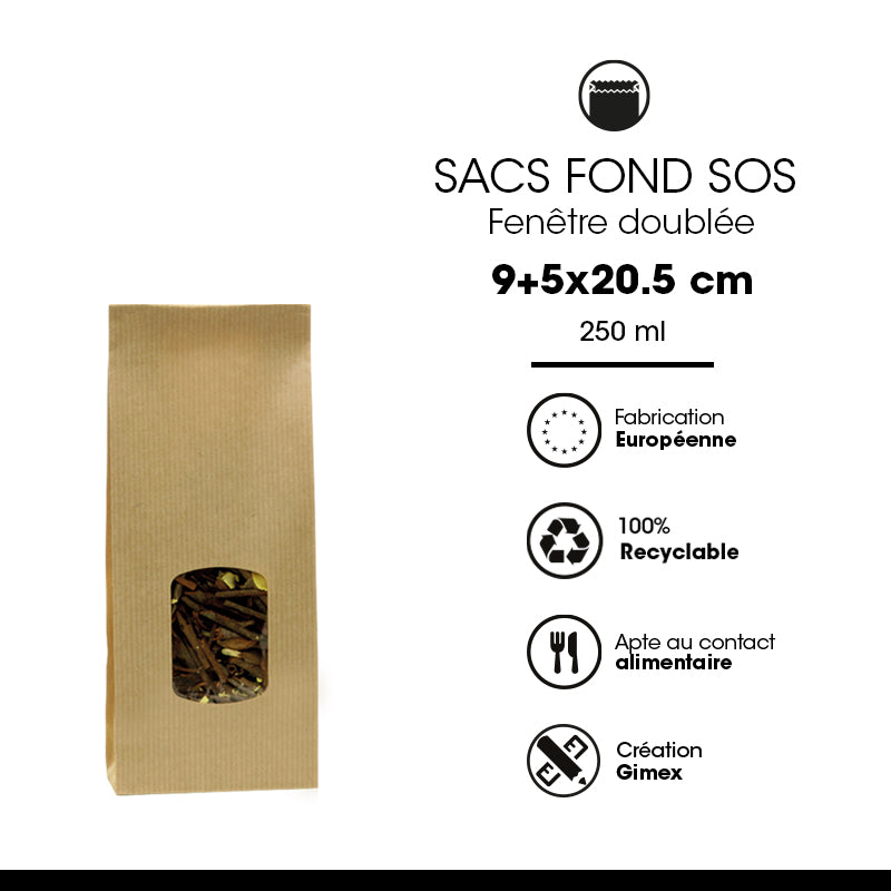 SOS window food bag | brown kraft | laid 250 ml x 1200