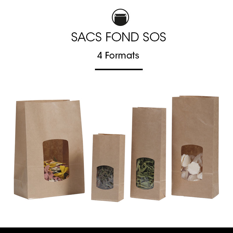 Sac alimentaire SOS fenêtre 850 ml | kraft brun vergé | par 800