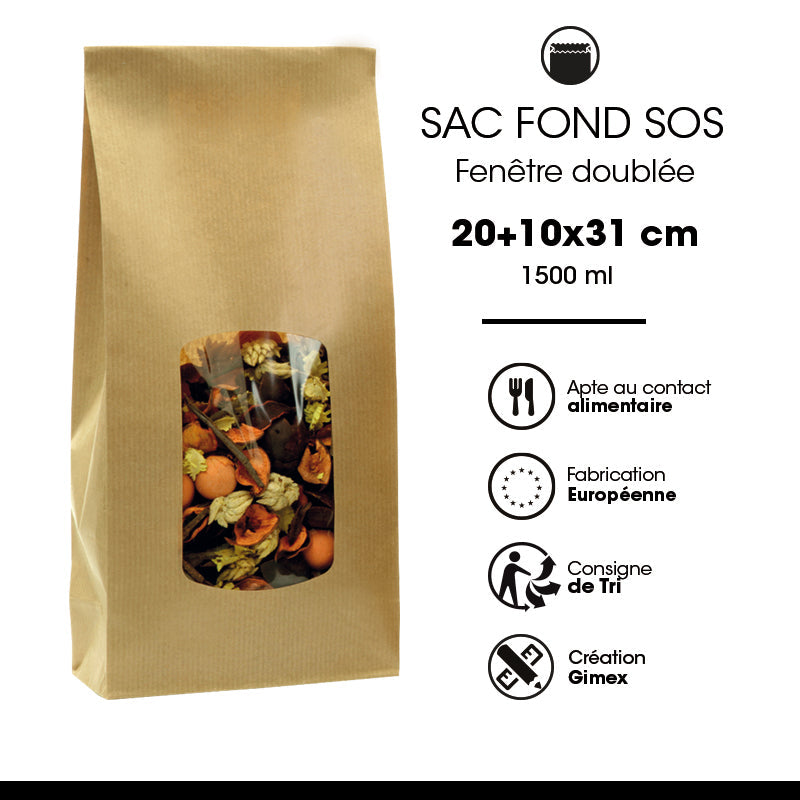 SOS window food bag | brown kraft | laid 1500 ml x 600