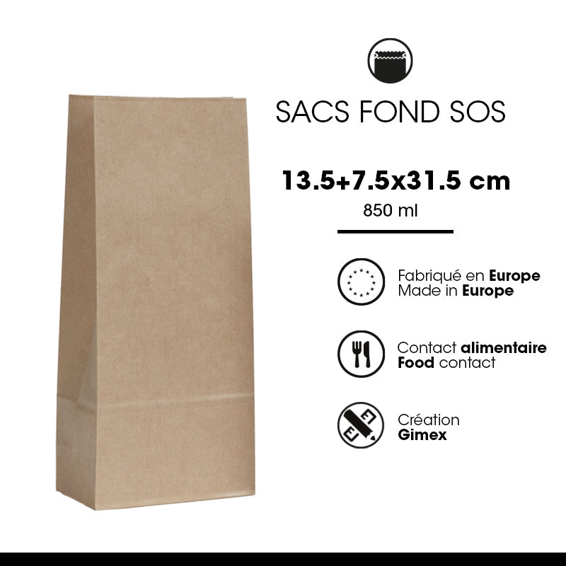 SOS food bag 850 ml | brown laid kraft | 800