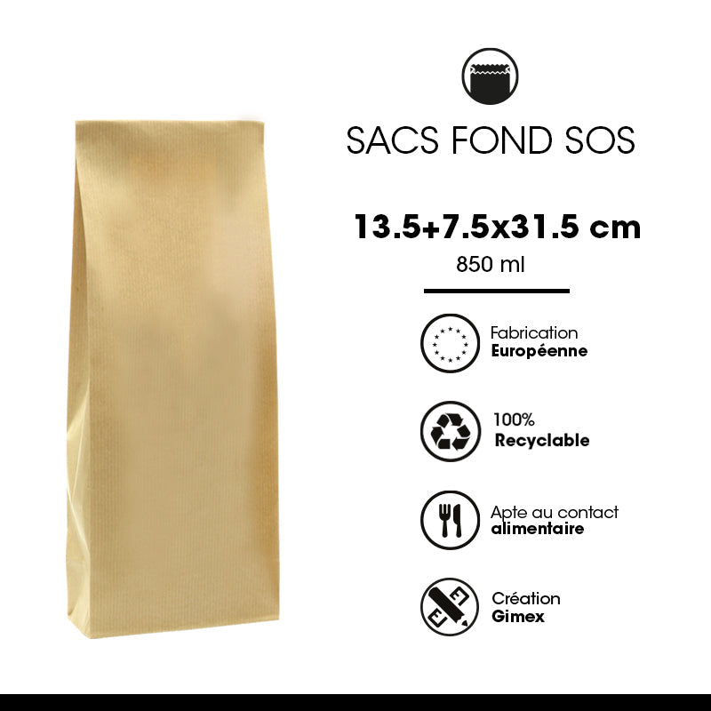 SOS food bag | brown kraft | laid 850 ml x 800