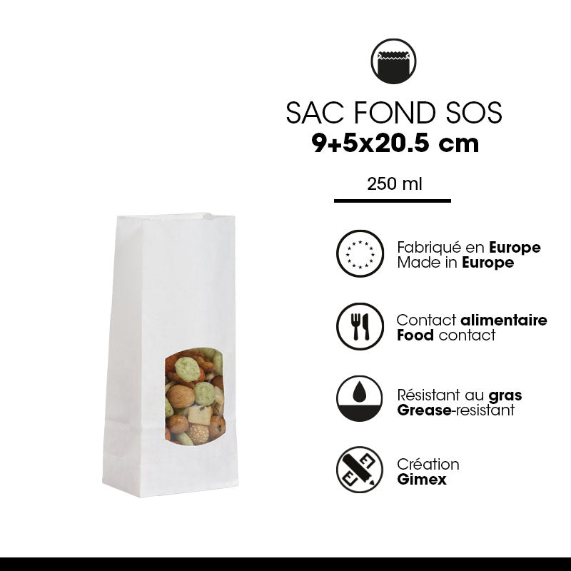 SOS food bag with window 250 ml | smooth white kraft | 1200