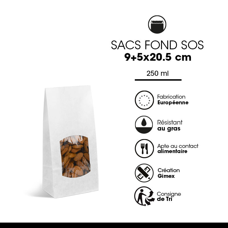 SOS food bag with smooth white kraft window 250ml x 1200