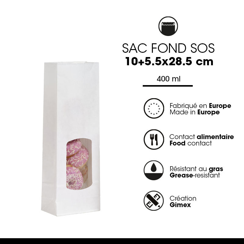 SOS food bag with window 400 ml | smooth white kraft | 1200
