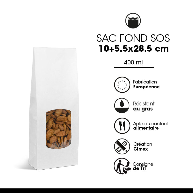 SOS food bag with smooth white kraft window 400ml x 1200