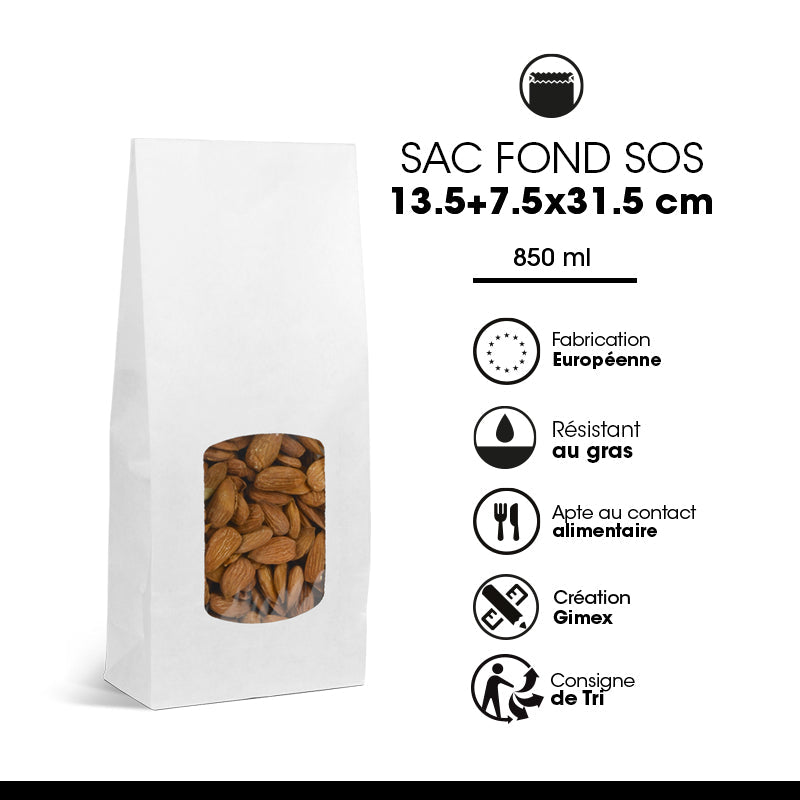 SOS food bag with smooth white kraft window 850ml x 800