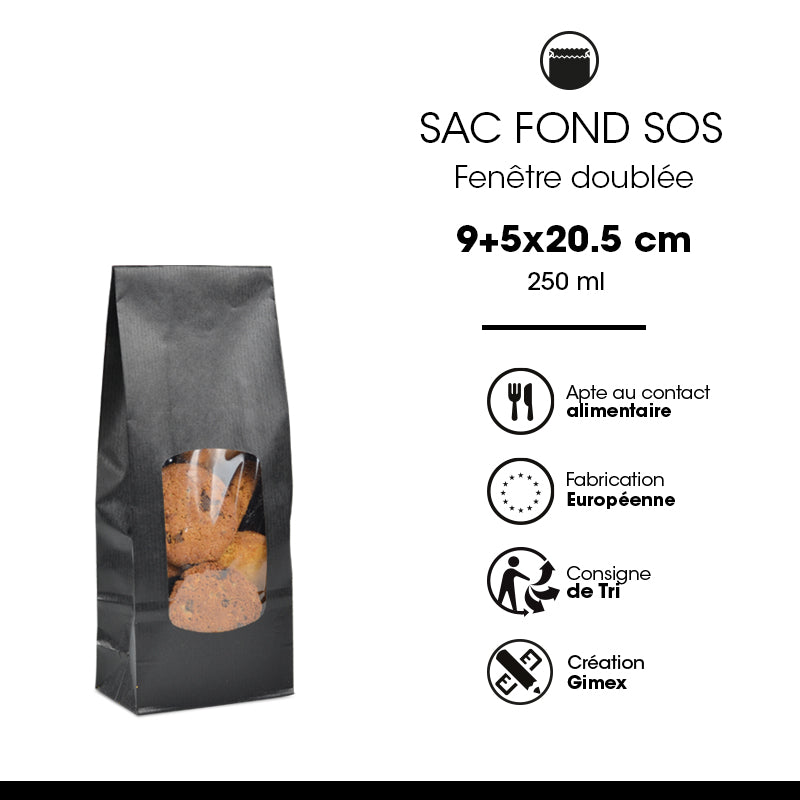 SOS window food bag | black kraft | laid 250 ml x 1200