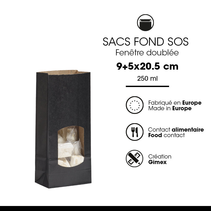 Sac alimentaire SOS fenêtre 250 ml | kraft noir vergé | par 1200