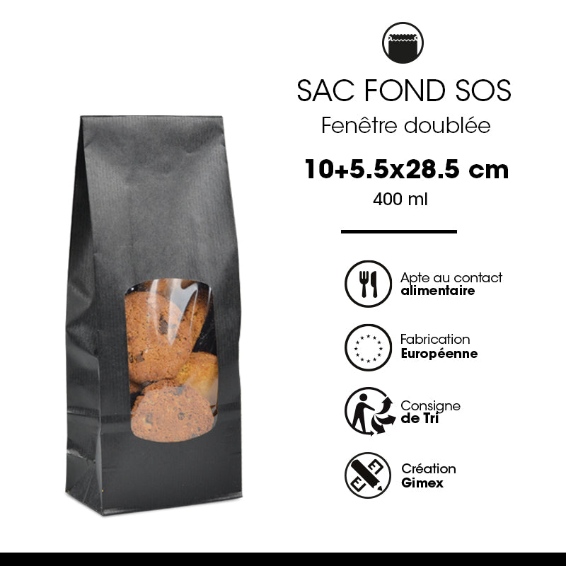SOS window food bag | black kraft | laid 400 ml x 1200