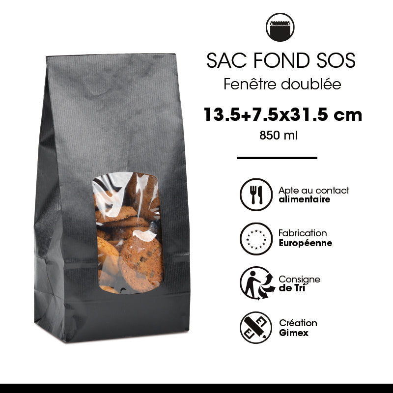SOS window food bag | black kraft | laid 850ml x 800