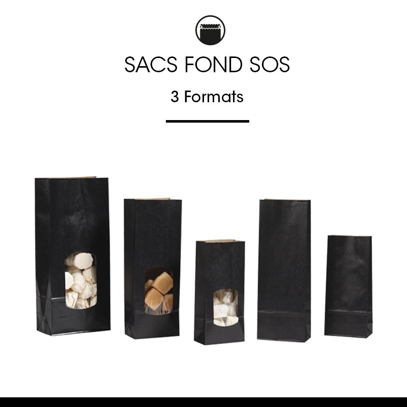 SOS window food bag 850 ml | black laid kraft | 800