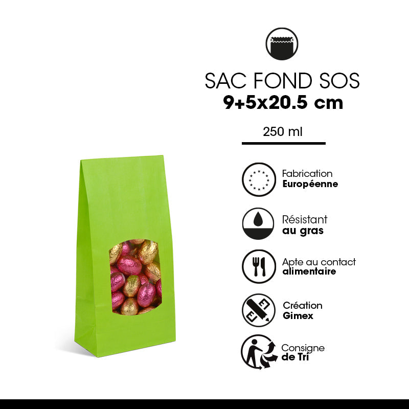 SOS food bag with smooth green kraft window 250ml x 1200