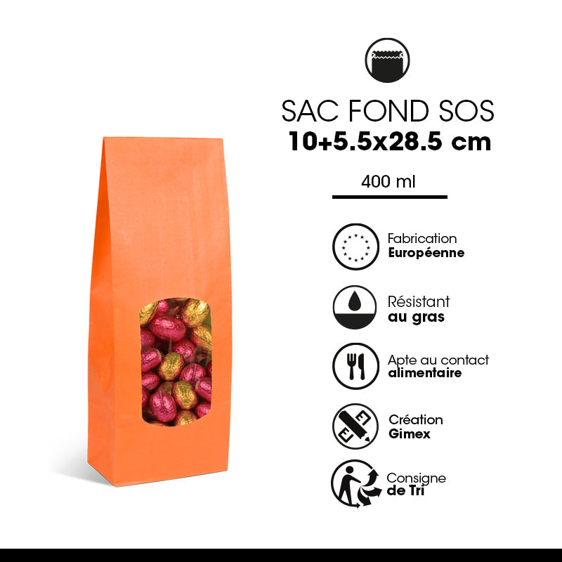 SOS food bag with orange smooth kraft window 400ml x 1200