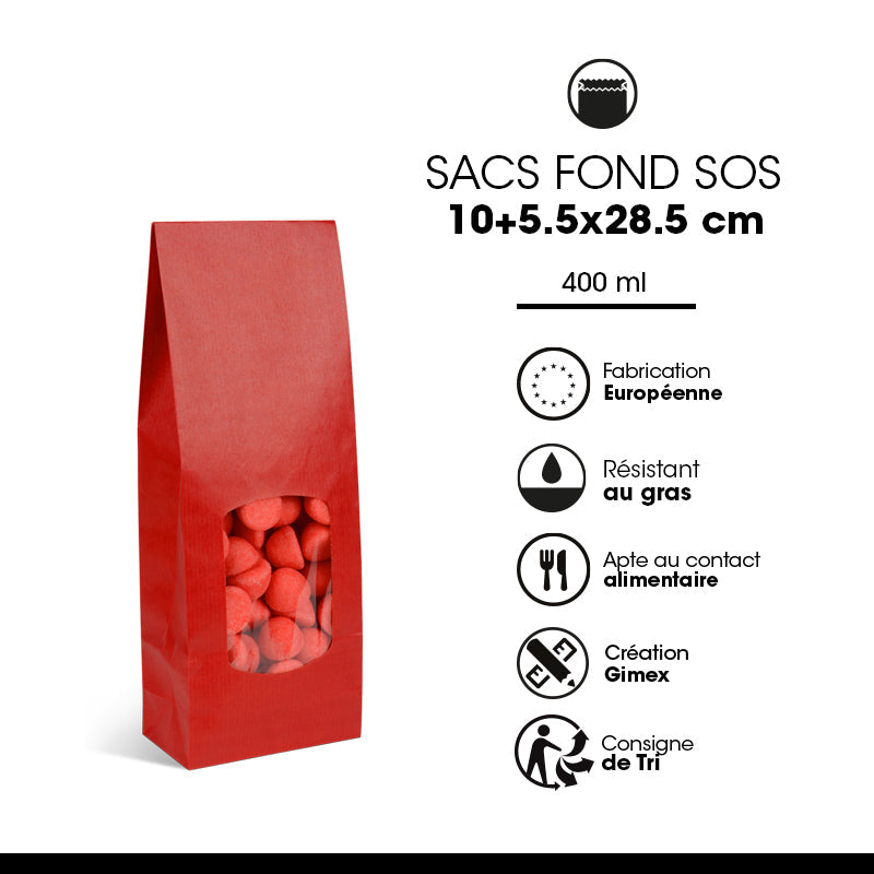 SOS food bag with red kraft window, 400ml, 1200 per bag