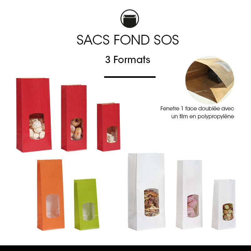 SOS food bag with red kraft window, 400ml, 1200 per bag