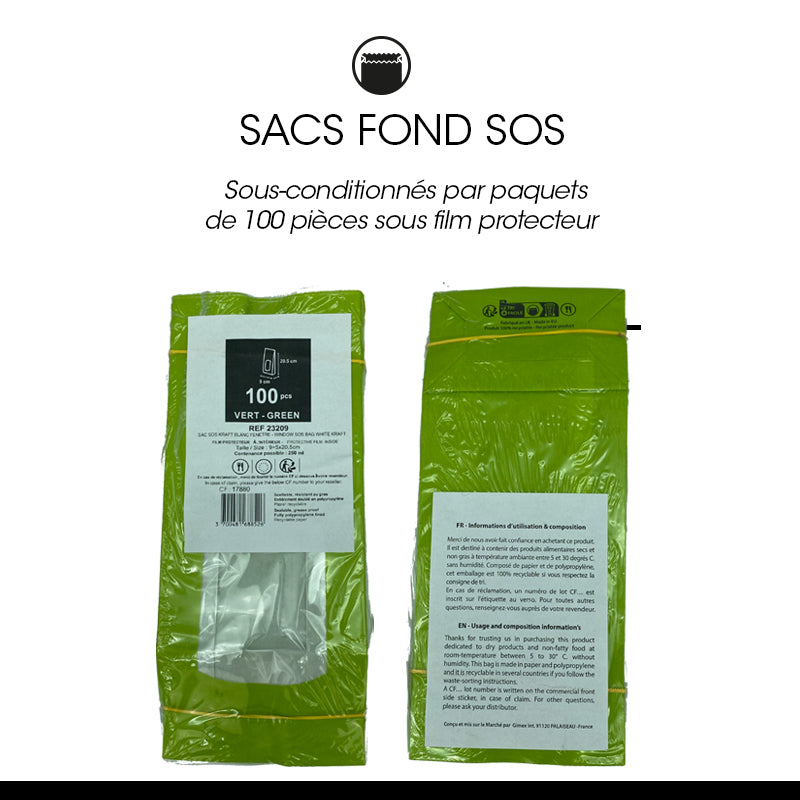 SOS food bag with red kraft window, 400ml, 1200 per bag
