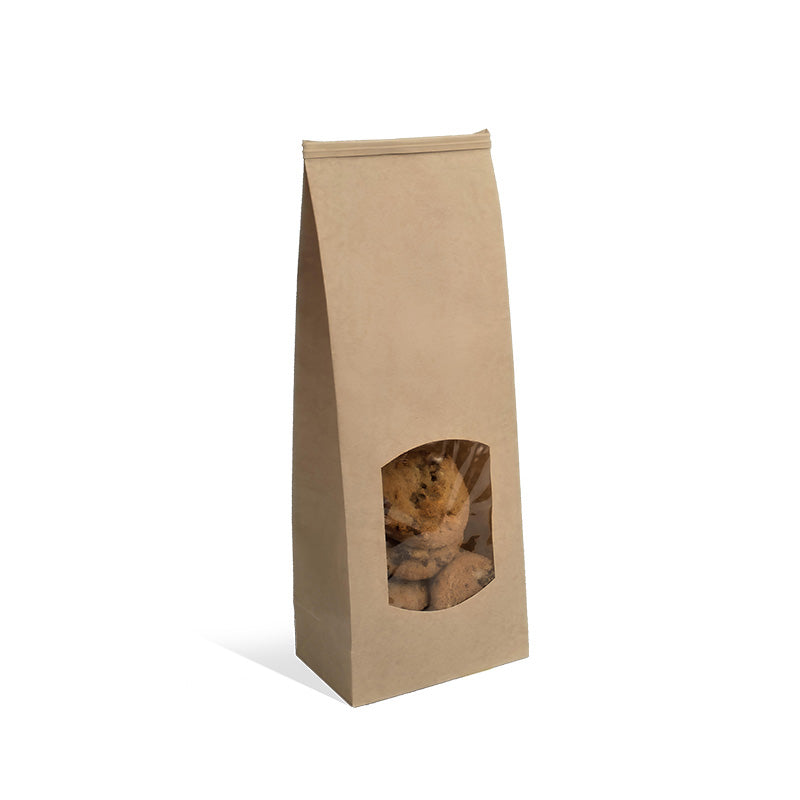 Sachet fenêtre avec barrette de fermeture en kraft brun 80g - 9+6x25cm par 600