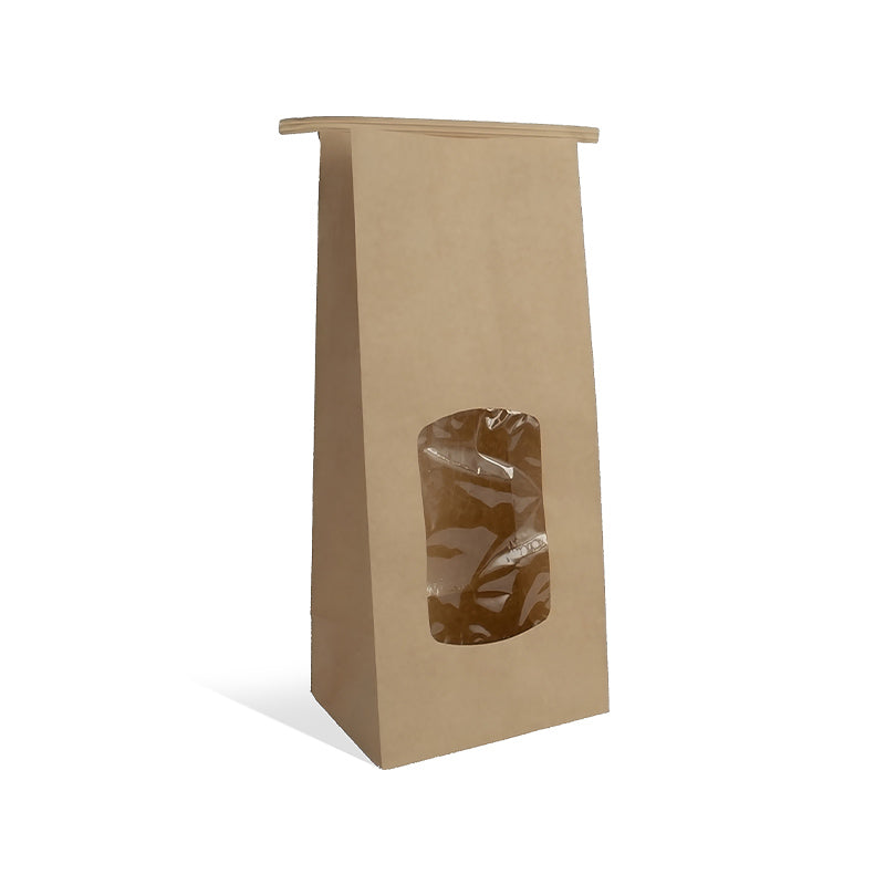 Sachet fenêtre avec barrette de fermeture en kraft brun 80g -10+7x28,5cm par 600