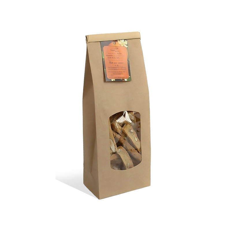 Sachet fenêtre avec barrette de fermeture en kraft brun 80g -10+7x28,5cm par 600
